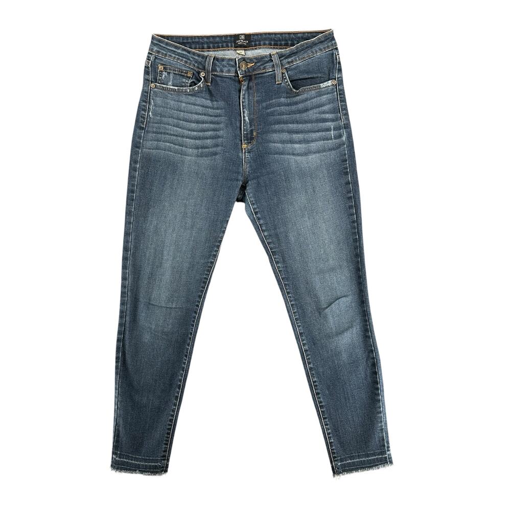 Justblack Women's Jeans 31 Straight Leg Raw Hem Dark Wash Distressed Medium